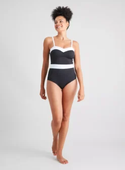 Black Colour Block Medium Control Swimsuit - 16 -GlamMode Store tuc138826981 Black R Z002A