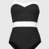 Black Colour Block Medium Control Swimsuit - 16 -GlamMode Store tuc138826981 Black R Z003A
