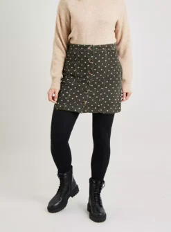 Khaki Corduroy Spot Mini Skirt - 14