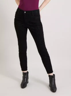 Snake Print Flocked Skinny Jeans - 22R -GlamMode Store tuc141208366 Black R Z003A