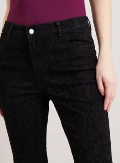 Snake Print Flocked Skinny Jeans - 22R -GlamMode Store tuc141208366 Black R Z004A