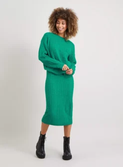 Green Knitted Coord Cable Skirt - 22 -GlamMode Store tuc141256190 Green R Z002A