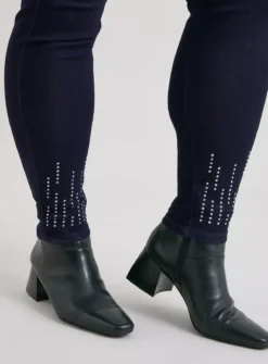 Dark Denim High Waisted Embellished Skinny Jeans - 18S -GlamMode Store tuc141394226 Mid20Denim R Z004A