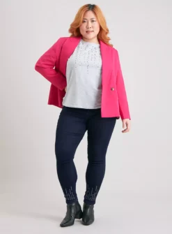 Dark Denim High Waisted Embellished Skinny Jeans - 22L -GlamMode Store tuc141394306 Mid20Denim R Z001A