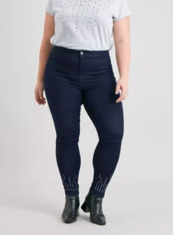 Dark Denim High Waisted Embellished Skinny Jeans - 22L -GlamMode Store tuc141394306 Mid20Denim R Z003A