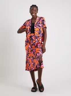 Orange & Pink Tropical Midi Skirt - 16 -GlamMode Store tuc141948671 Coral R Z002A