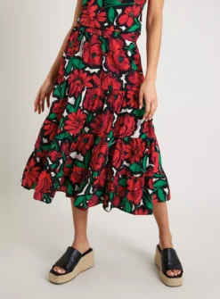 Red Rose Floral Coord Tiered Skirt - 12 -GlamMode Store tuc142055120 Multi20Coloured R Z001A 1