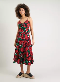 Red Rose Floral Coord Tiered Skirt - 16