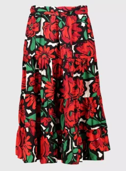 Red Rose Floral Coord Tiered Skirt - 16 -GlamMode Store tuc142055120 Multi20Coloured R Z003A