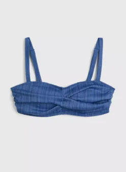 Blue Textured Bandeau Twist Bikini Top 20