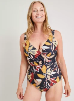 Leaf Print Asymmetric Panel Swimsuit 26 -GlamMode Store tuc142163382 Multi20Coloured R Z001A 1