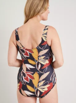 Leaf Print Asymmetric Panel Swimsuit 6 -GlamMode Store tuc142163382 Multi20Coloured R Z005A