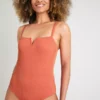 Rust V-Shape Textured Rib Swimsuit 26 -GlamMode Store tuc142163614 Red R Z001A 1