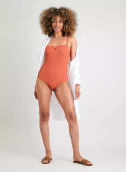 Rust V-Shape Textured Rib Swimsuit 26 -GlamMode Store tuc142163614 Red R Z002A 1
