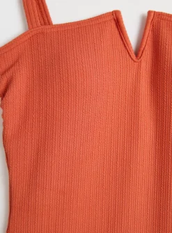 Rust V-Shape Textured Rib Swimsuit 26 -GlamMode Store tuc142163614 Red R Z004A 1