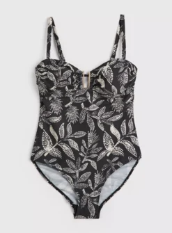 Mono Leaf Print Bandeau Swimsuit 20 -GlamMode Store tuc142165290 Black R Z003A 1