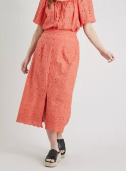 Coral Broderie A-Line Coord Skirt - 16 -GlamMode Store tuc142192618 Coral R Z001A