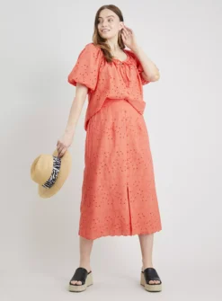 Coral Broderie A-Line Coord Skirt - 16 -GlamMode Store tuc142192618 Coral R Z002A