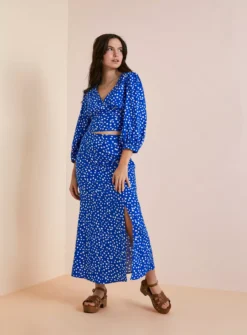 Everbelle Blue Dotty Coord Side Split Midaxi Skirt 18 9 Everbelle Blue Dotty Coord Side Split Midaxi Skirt 18 -GlamMode Store tuc142232448 Multi20Coloured R Z001A