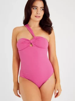 Pink Asymmetrical Textured Swimsuit 20 -GlamMode Store tuc142367748 Pink R Z001A