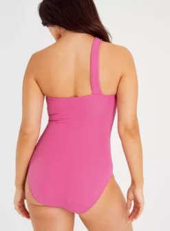 Pink Asymmetrical Textured Swimsuit 20