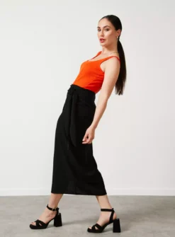 For All The Love Linen Sarong Tie Skirt 6 -GlamMode Store tuc142764495 Black R Z004A