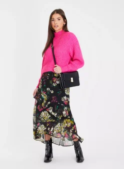 Floral Abstract Tiered Ruffle Midi Skirt 24