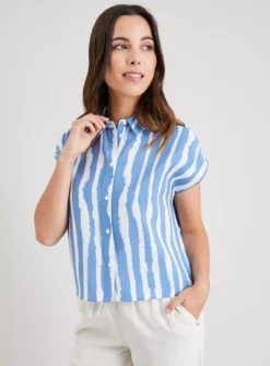 Blue & White Stripe Sleeveless Boxy Shirt With TENCEL™ - 18 11 Blue & White Stripe Sleeveless Boxy Shirt With TENCEL™ - 18 -GlamMode Store tuc142911900 Blue R Z001A