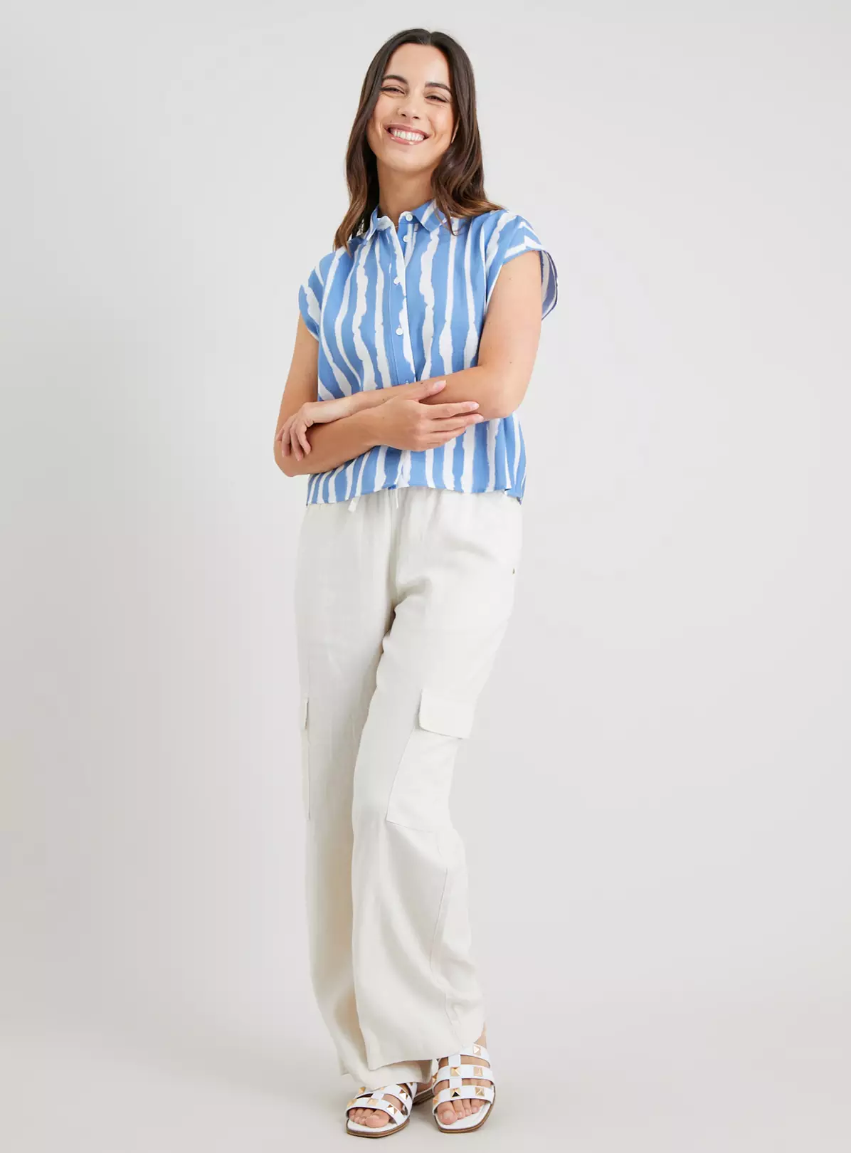 Blue & White Stripe Sleeveless Boxy Shirt With TENCEL™ - 18 4 Blue & White Stripe Sleeveless Boxy Shirt With TENCEL™ - 18 - Image 2