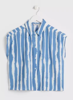 Blue & White Stripe Sleeveless Boxy Shirt With TENCEL™ - 18