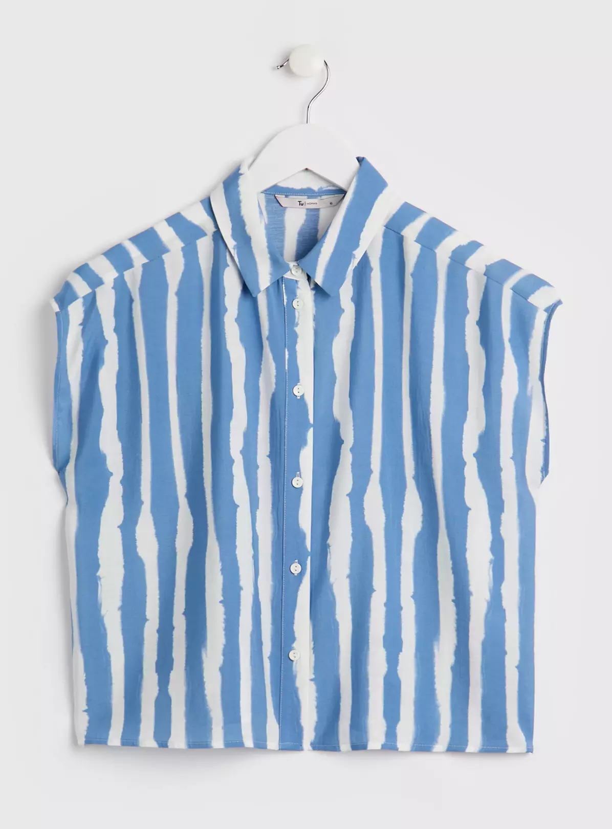 Blue & White Stripe Sleeveless Boxy Shirt With TENCEL™ - 18 3 Blue & White Stripe Sleeveless Boxy Shirt With TENCEL™ - 18