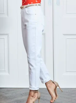 SOSANDAR White Slim Mom Jeans 10R -GlamMode Store tuc143085128 White R Z004A