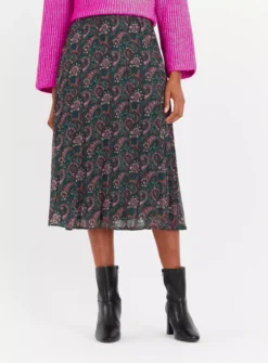 Green Paisley Pleated Midi Skirt 20 -GlamMode Store tuc143089516 Navy R Z001A 1