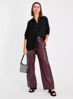 Black Diamonte Button Oversized Shirt 12 -GlamMode Store tuc143110266 Black R Z002A