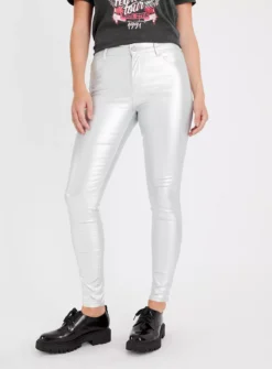 Metallic Silver Skinny Fit Jeans 14 7 Metallic Silver Skinny Fit Jeans 14 -GlamMode Store tuc143169663 Silver R Z001A
