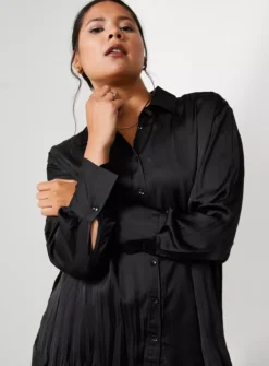 For All The Love Black Crushed Floaty Satin Co-ord Shirt 16 -GlamMode Store tuc143287694 Black R Z002A