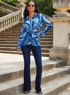 SOSANDAR Scarf Twist Front Shirt8 9 SOSANDAR Scarf Twist Front Shirt8 -GlamMode Store tuc143292012 Blue R Z002A