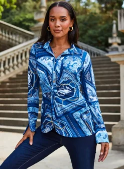 SOSANDAR Scarf Twist Front Shirt8 10 SOSANDAR Scarf Twist Front Shirt8 -GlamMode Store tuc143292012 Blue R Z004A