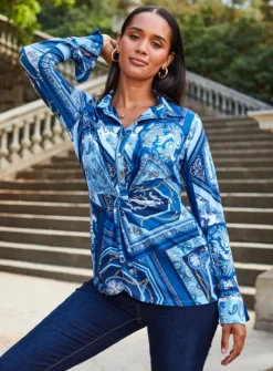 SOSANDAR Scarf Twist Front Shirt8 11 SOSANDAR Scarf Twist Front Shirt8 -GlamMode Store tuc143292012 Blue R Z005A