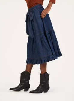 THOUGHT Asterope Organic Cotton Chambray Midi Skirt 18