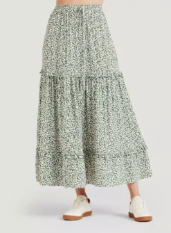 THOUGHT Mapel Lenzing EcoVero Tiered Maxi Skirt 6 -GlamMode Store tuc143347431 Green R Z002A 1
