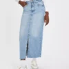 Light Denim Maxi Split Skirt 22 -GlamMode Store tuc143425284 Blue R Z001A