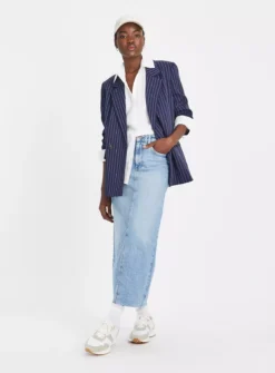 Light Denim Maxi Split Skirt 22 -GlamMode Store tuc143425284 Blue R Z002A