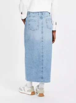 Light Denim Maxi Split Skirt 22 -GlamMode Store tuc143425284 Blue R Z004A