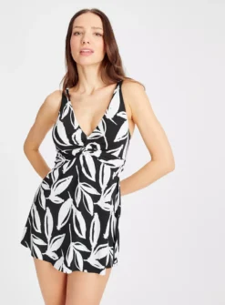 Mono Leaf Print Skirt Swimsuit 14 -GlamMode Store tuc143451749 Black R Z001A 1