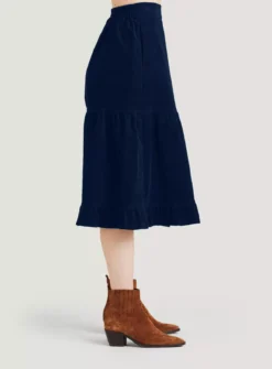 THOUGHT Milou Organic Cotton Corduroy Tiered Midi Skirt 14 -GlamMode Store tuc143541357 Navy R Z004A