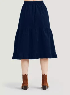 THOUGHT Milou Organic Cotton Corduroy Tiered Midi Skirt 16 -GlamMode Store tuc143541357 Navy R Z005A 1