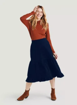 THOUGHT Milou Organic Cotton Corduroy Tiered Midi Skirt 14 -GlamMode Store tuc143541357 Navy R Z006A