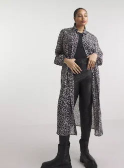 SIMPLY BE Grey Animal Sheer Longline Shirt 28 8 SIMPLY BE Grey Animal Sheer Longline Shirt 28 -GlamMode Store tuc143588016 Grey R Z001A