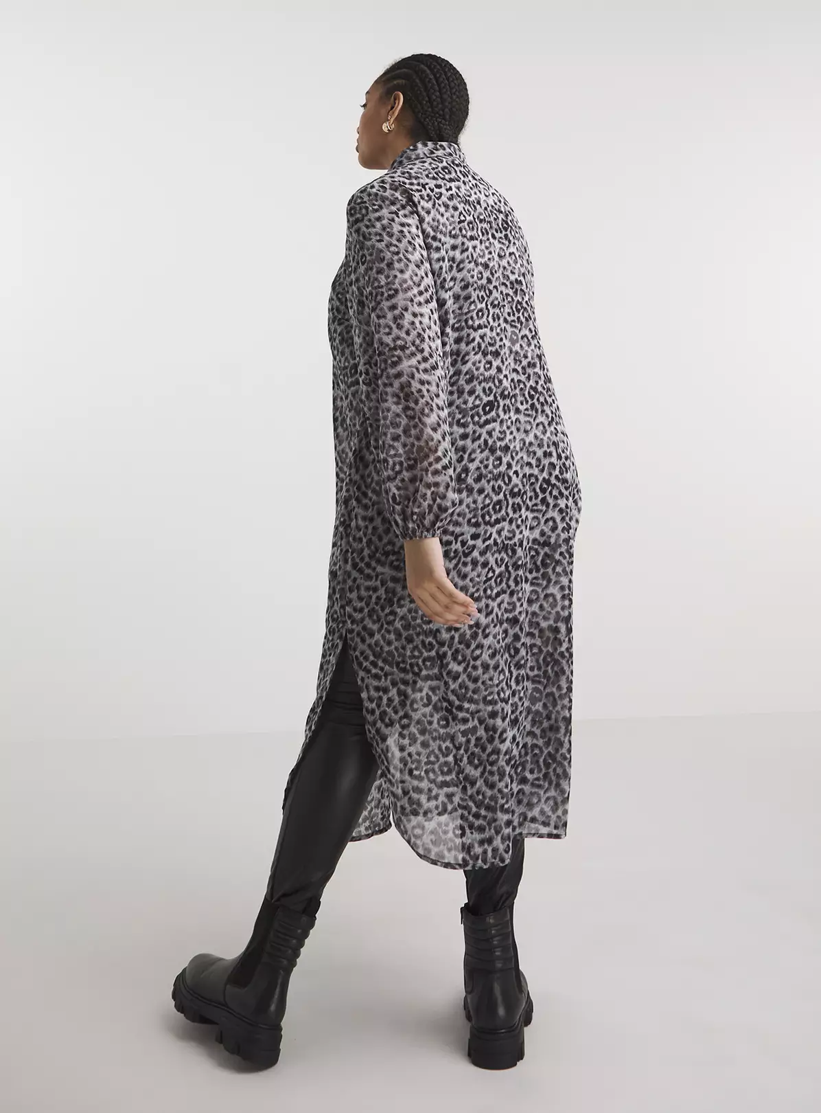 SIMPLY BE Grey Animal Sheer Longline Shirt 10 6 SIMPLY BE Grey Animal Sheer Longline Shirt 10 - Image 4